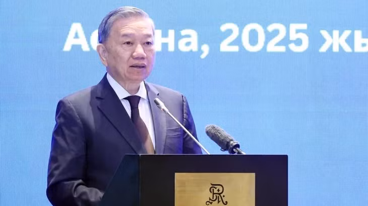 Tổng Bí thư Tô Lâm phát biểu tại Tọa đàm bàn tròn doanh nghiệp Việt Nam-Kazakhstan. (Ảnh: Thống Nhất/TTXVN)
