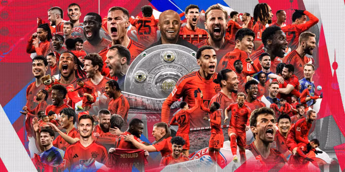 Bayern đăng ảnh mừng chức vô địch Bundesliga mùa 2024-2025. Ảnh: FC Bayern