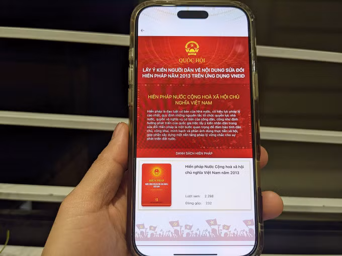 Tiện ích lấy ý kiến nhân dân về sửa Hiến pháp trên ứng dụng VNeID. Ảnh: Vũ Tuân