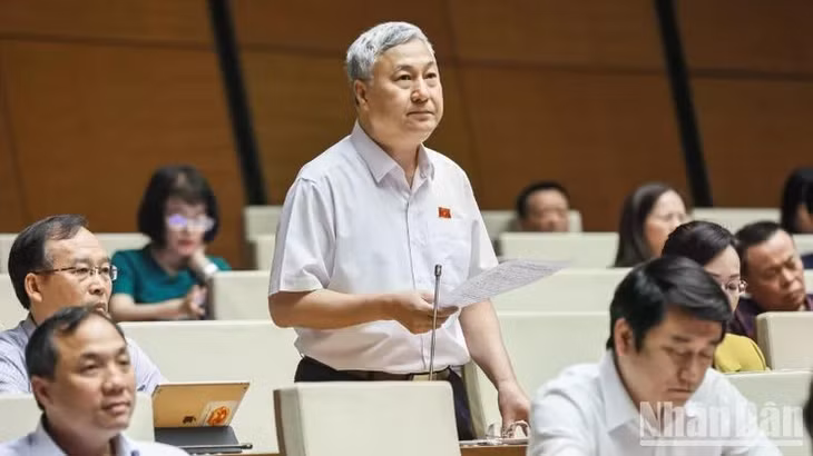 Đại biểu Trần Văn Lâm (Đoàn Bắc Giang) phát biểu. (Ảnh: DUY LINH)