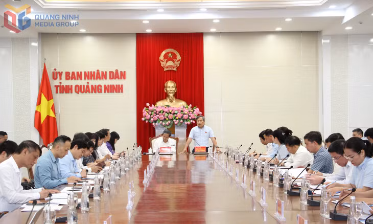 Đồng chí Vũ Đại Thắng, Ủy viên Trung ương Đảng, Bí thư Tỉnh ủy, Trưởng Đoàn ĐBQH tỉnh, phát biểu tại hội nghị.