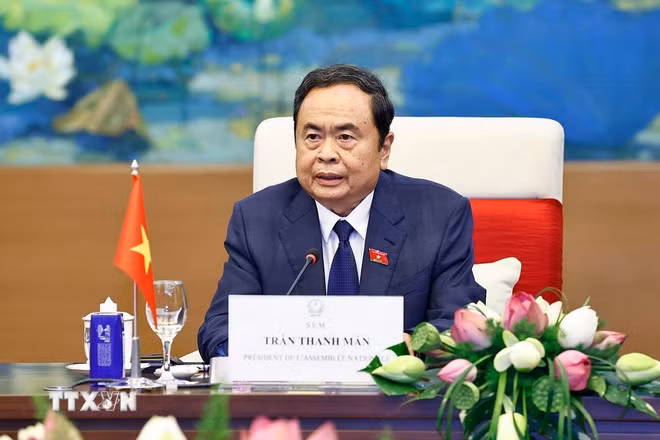 Chủ tịch Quốc hội Trần Thanh Mẫn phát biểu. (Ảnh: Doãn Tấn/TTXVN)