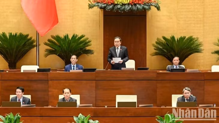 Chủ tịch Quốc hội Trần Thanh Mẫn phát biểu. (Ảnh: BÙI GIANG)
