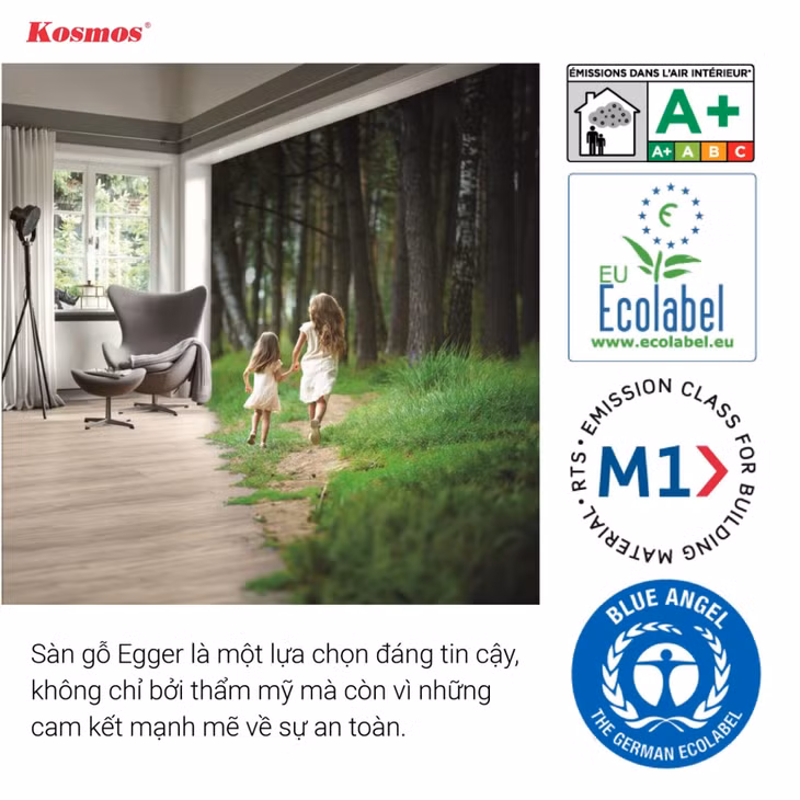 Sản phẩm sàn gỗ Egger được công nhận bởi các chứng chỉ uy tín về sức khỏe và môi trường