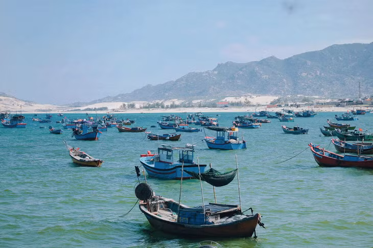 Sơn Hải còn được ví von như “Dubai thu nhỏ của Việt Nam” nhờ khung cảnh những đồi cát vàng trải dài nối liền bờ biển. Cái tên Sơn Hải cũng xuất phát từ hình thái địa hình nhiều nắng gió của Ninh Thuận. Hàng năm, ngôi làng phải đối mặt với vô số cơn gió biển quật mạnh vào vách đá Mũi Dinh, len lỏi vào cả những con thuyền, mái nhà bên bờ biển. Ảnh: NVCC