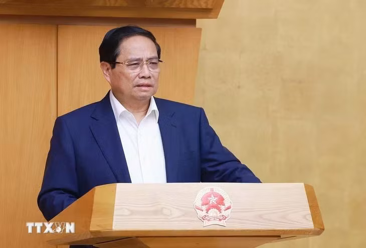 Thủ tướng Phạm Minh Chính chủ trì Phiên họp Chính phủ chuyên đề về xây dựng pháp luật tháng 5 năm 2025. (Ảnh: Dương Giang/TTXVN)