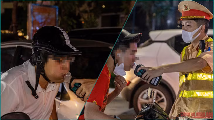 Cảnh sát kiểm tra tài xế xe máy.