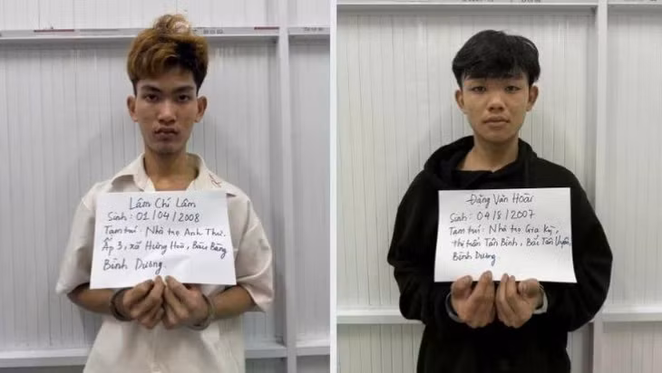 Đối tượng Lâm Chí Lâm và Trương Văn Thành đã bị tạm giữ. (Ảnh do Công an tỉnh Bình Dương cung cấp)