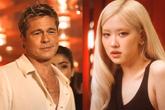 Brad Pitt và Rosé (Blackpink) trong MV "Messy" - nhạc phim "F1". Ảnh: MV Messy