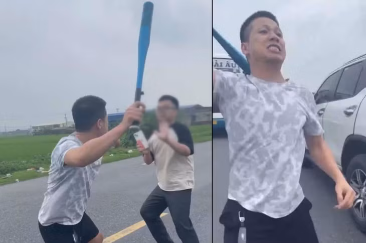 Hình ảnh người đàn ông dùng gậy bóng chày đánh người ở Thái Bình. Ảnh: Cắt từ Clip