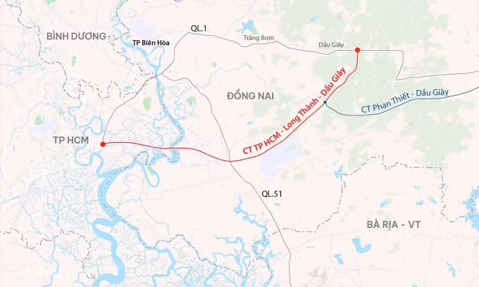 Hướng tuyến cao tốc TP HCM - Long Thành - Dầu Giây. Đồ họa: Khánh Hoàng