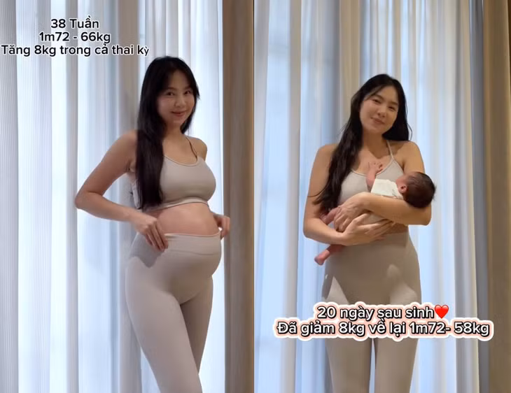 MC Mai Ngọc gây bất ngờ khi tiết lộ, trong cả thai kỳ cô chỉ tăng 8kg và sau 20 ngày sinh đã lấy lại cân nặng ban đầu. "Cảm thấy may mắn khi có một thai kỳ nhẹ nhõm, xinh xắn. Chúc các mẹ bầu, mẹ bỉm luôn thật nhiều sức khoẻ, đồng hành với các con trong mọi chặng đường, ngập tràn yêu thương", MC xinh đẹp viết.