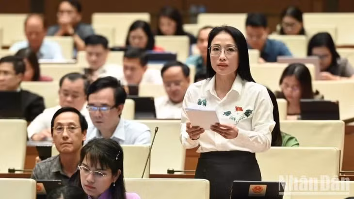 Đại biểu Trần Khánh Thu (Thái Bình) phát biểu. (Ảnh: BÙI GIANG)