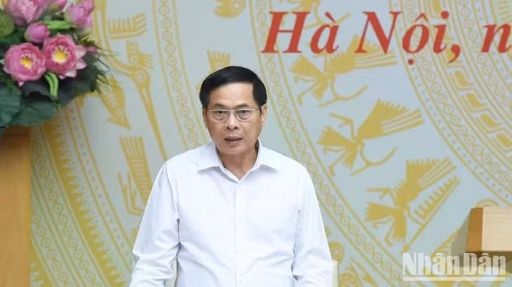 Phó Thủ tướng Chính phủ Bùi Thanh Sơn - Trưởng Ban Chỉ đạo 389 quốc gia phát biểu ý kiến tại cuộc họp. (Ảnh: TRẦN HẢI)