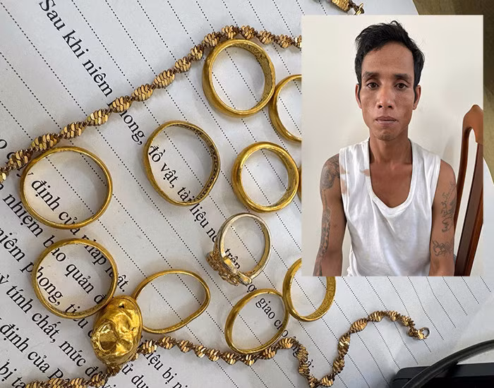 Đối tượng Rlan Plưr và tang vật của vụ án.