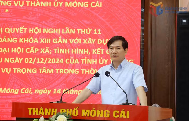 Đồng chí Vũ Quyết Tiến, Phó Bí thư Tỉnh ủy, phát biểu chỉ đạo tại buổi làm việc.
