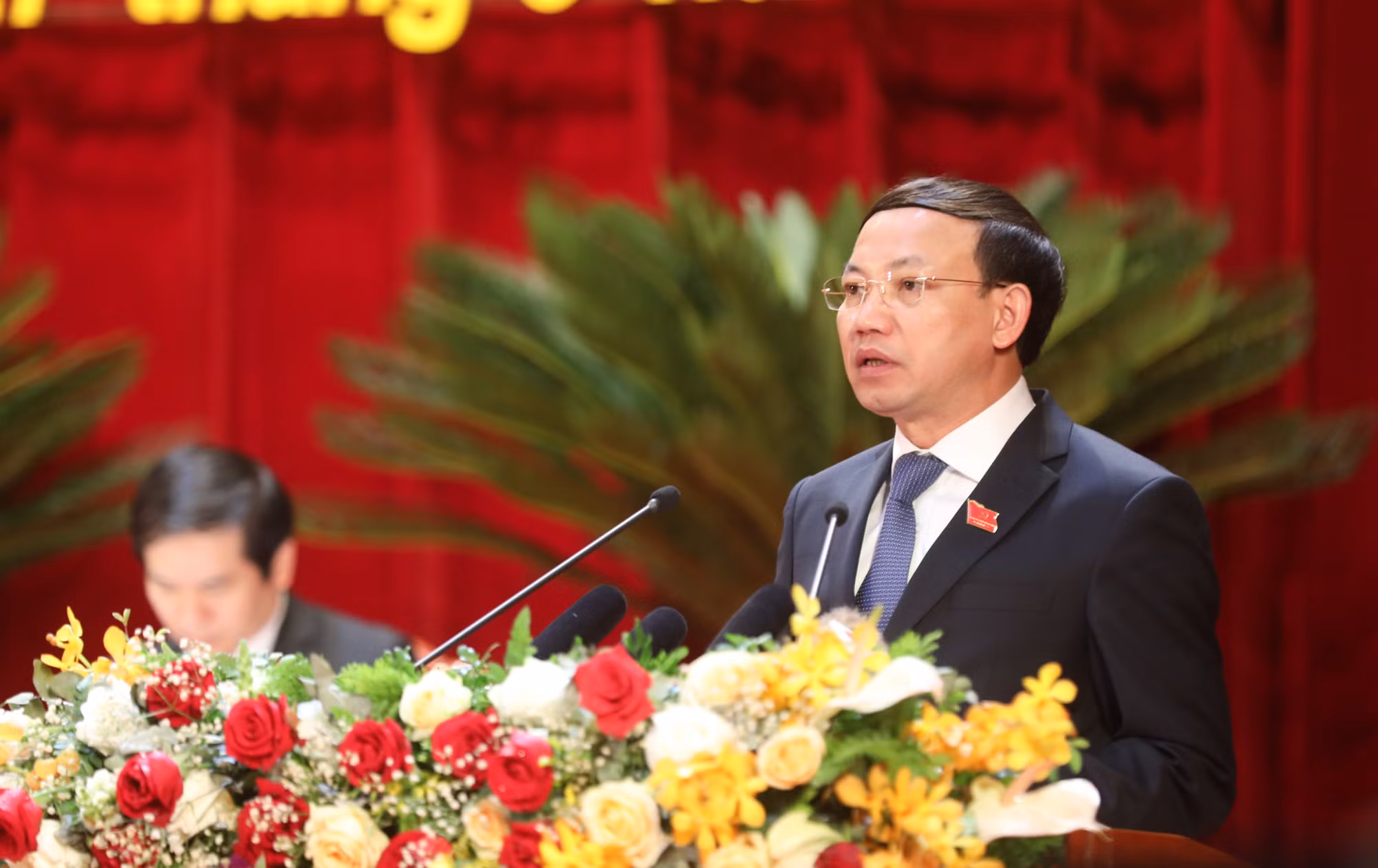 Đồng chí Nguyễn Xuân Ký, Bí thư Tỉnh ủy khóa XV, Chủ tịch HĐND tỉnh đọc Diễn văn bế mạc trọng thể Đại hội Đại biểu Đảng bộ tỉnh lần thứ XV, nhiệm kỳ 2020 - 2025.