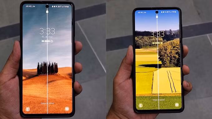 Một chiếc Galaxy A71 bị gặp lỗi sọc màn hình (Ảnh: Twitter).