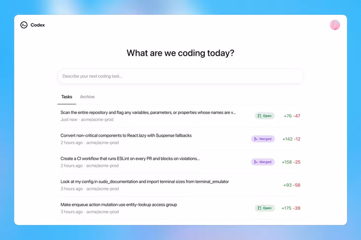 Giao diện Codex khi người dùng sử dụng