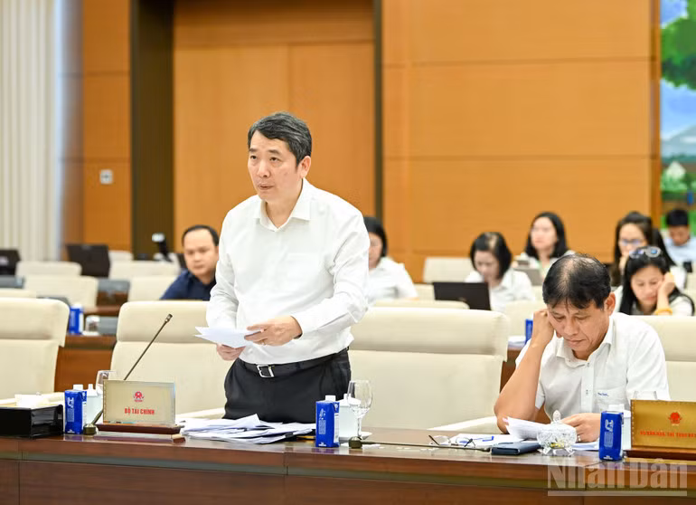Thứ trưởng Tài chính Cao Anh Tuấn trình bày tờ trình dự án Luật. (Ảnh: DUY LINH)
