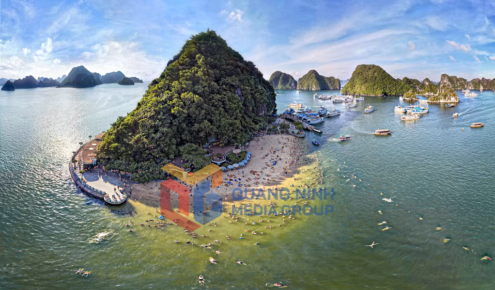 Tắm biển giữa vịnh Hạ Long. Ảnh: Thái Quán Chúng