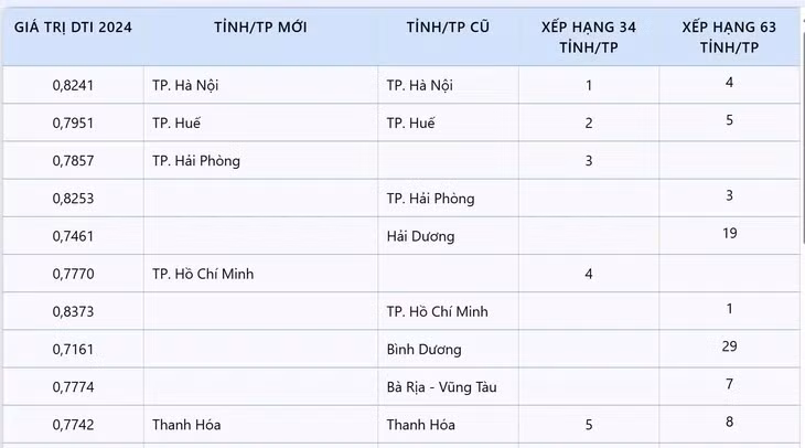 Tổng thể xếp hạng chỉ số chuyển đổi số cấp tỉnh năm 2024