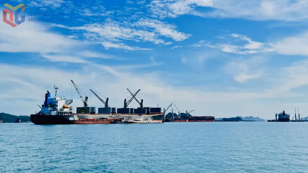 Hoạt động sản xuất, bốc xếp hàng hóa, logistics của doanh nghiệp tại khu vực Con Ong - Hòn Nét. Ảnh: Mạnh Trường