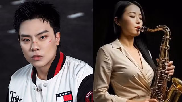 Nhạc sĩ Hứa Kim Tuyền (trái) và hình ảnh trong MV "Say một đời vì em" do AI hát đang gây sốt mạng xã hội. Ảnh: Nghệ sĩ cung cấp, MV