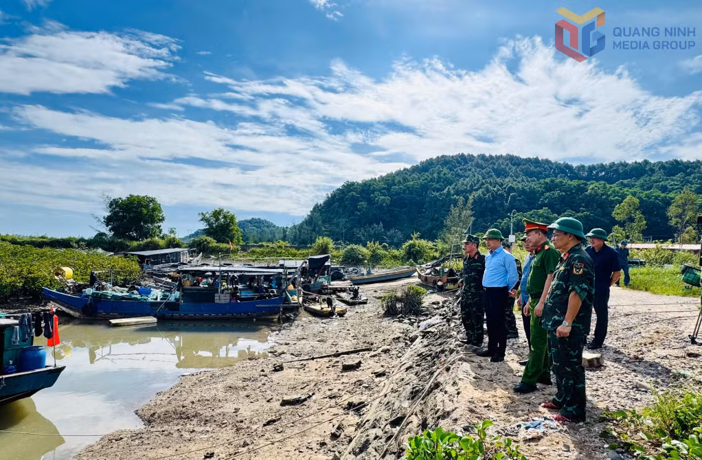 Đồng chí Nguyễn Văn Công, Phó Chủ tịch UBND tỉnh, kiểm tra công tác neo đậu tàu thuyền tại khu vực Bình Ngọc, phường Móng Cái 1.