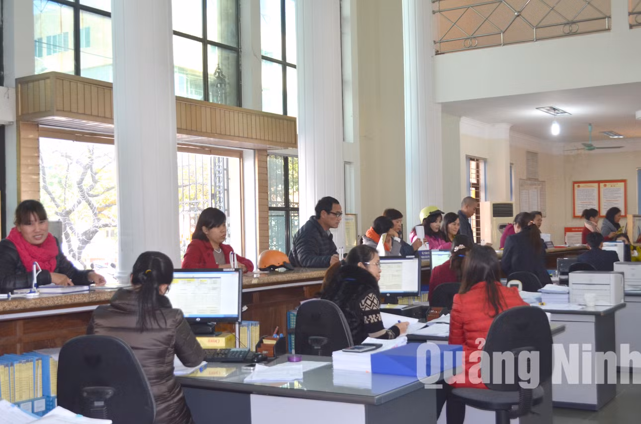 Giao dịch tại KBNN TP Móng Cái. Ảnh: Thanh Hằng