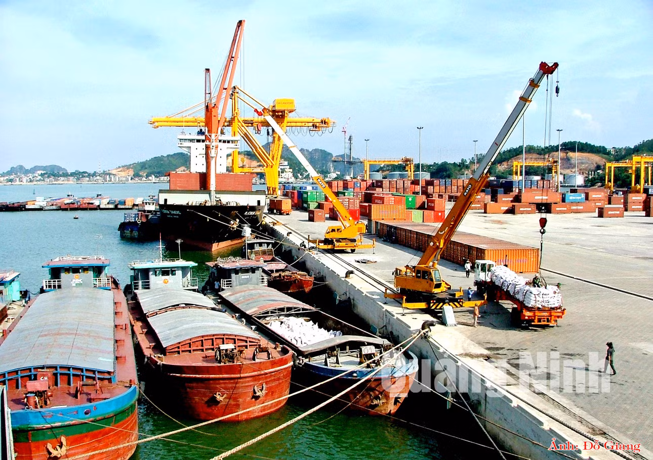 Bốc xếp hàng hoá tại Cảng Cái Lân (8-2005). Ảnh: Đỗ Phương