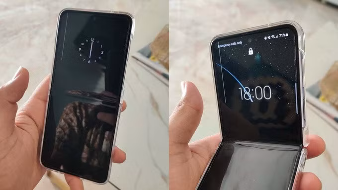 Màn hình Galaxy Z Flip4 xuất hiện sọc xanh không thể biến mất, làm ảnh hưởng nội dung hiển thị (Ảnh: Twitter).
