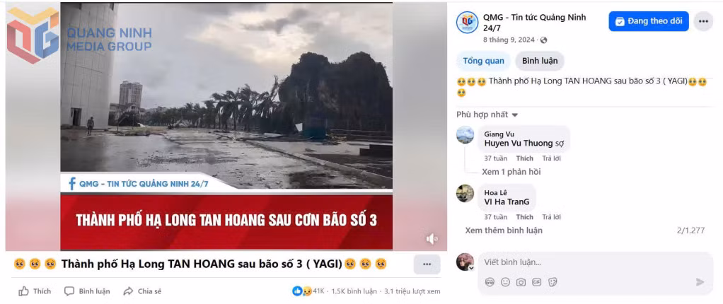 Thông tin về bão Yagi trên Fanpage QMG-Tin tức Quảng Ninh 24/7 thu hút rất đông lượt người xem, chia sẻ.