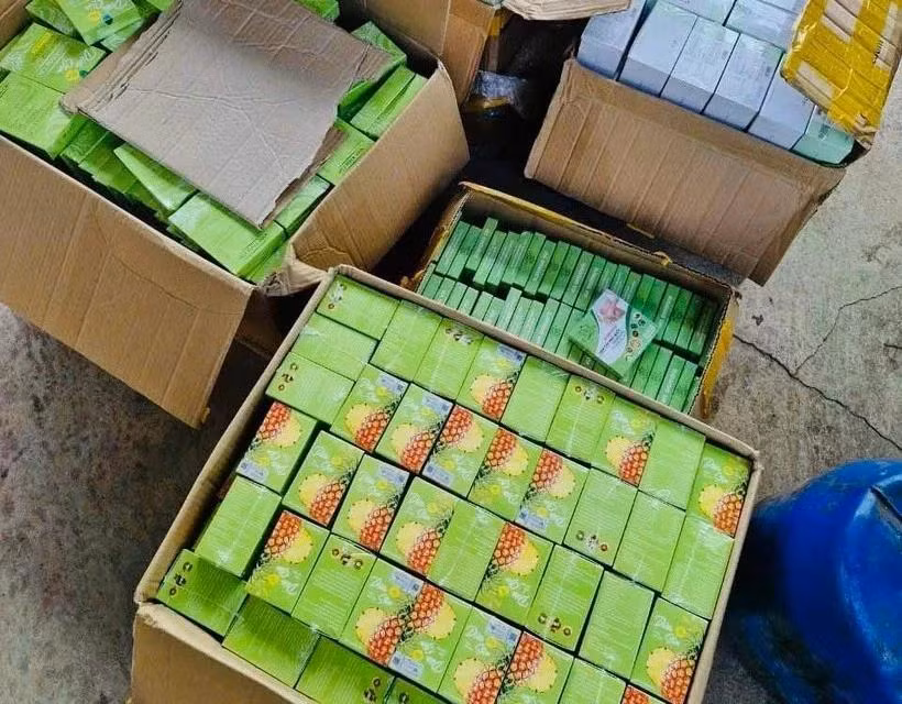 Công an Tây Ninh triệt xóa đường dây buôn bán thực phẩm chức năng giả. (Ảnh: TTXVN phát)