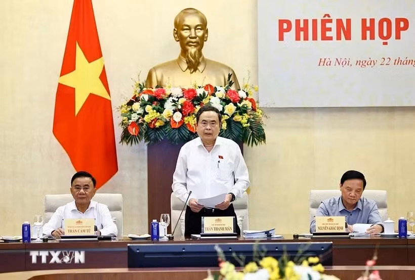 Chủ tịch Quốc hội Trần Thanh Mẫn, Chủ tịch Ủy ban dự thảo sửa đổi, bổ sung một số điều của Hiến pháp năm 2013 phát biểu. (Ảnh: Doãn Tấn/TTXVN)