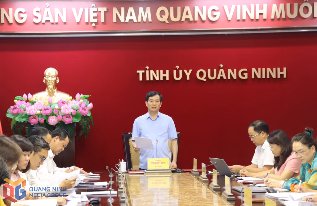 Đồng chí Vũ Quyết Tiến, Phó Bí thư Tỉnh uỷ phát biểu kết luận tại buổi làm việc. 