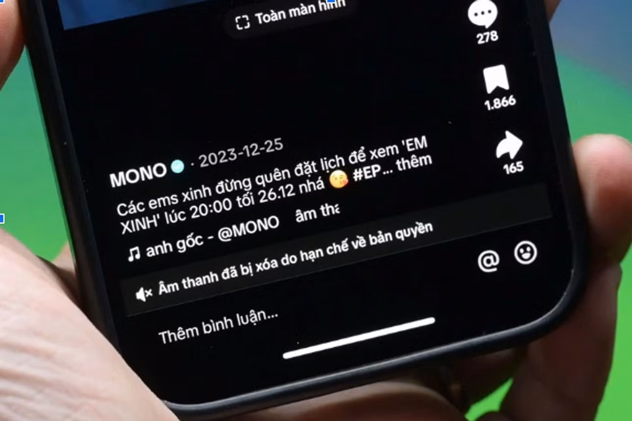 TikTok thông báo video bị tắt tiếng bởi lý do bản quyền. Ảnh Internet