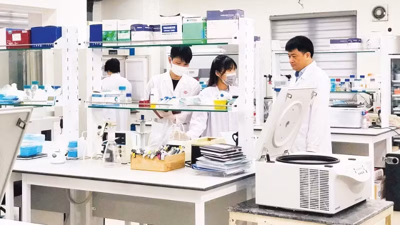 Nghiên cứu sản phẩm mới về công nghệ sinh học trong phòng thí nghiệm tại Viện Hàn lâm Khoa học và Công nghệ Việt Nam. (Ảnh: VÂN NGA)