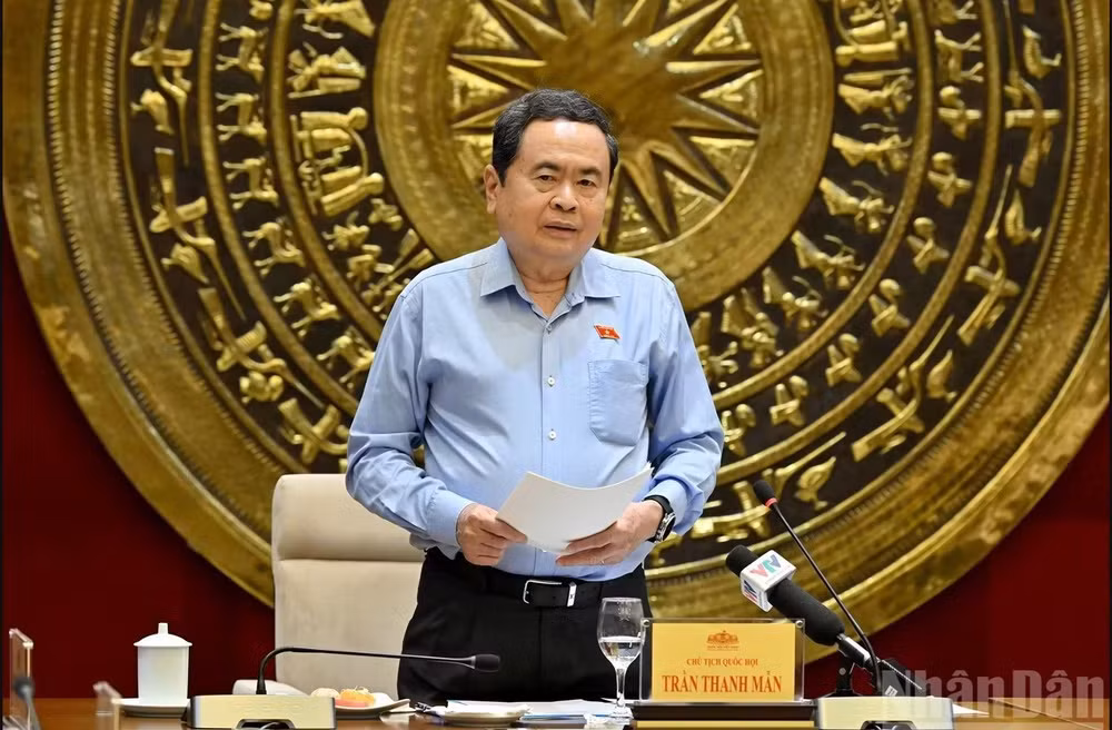 Chủ tịch Quốc hội Trần Thanh Mẫn phát biểu chỉ đạo tại cuộc làm việc. (Ảnh: THỦY NGUYÊN)