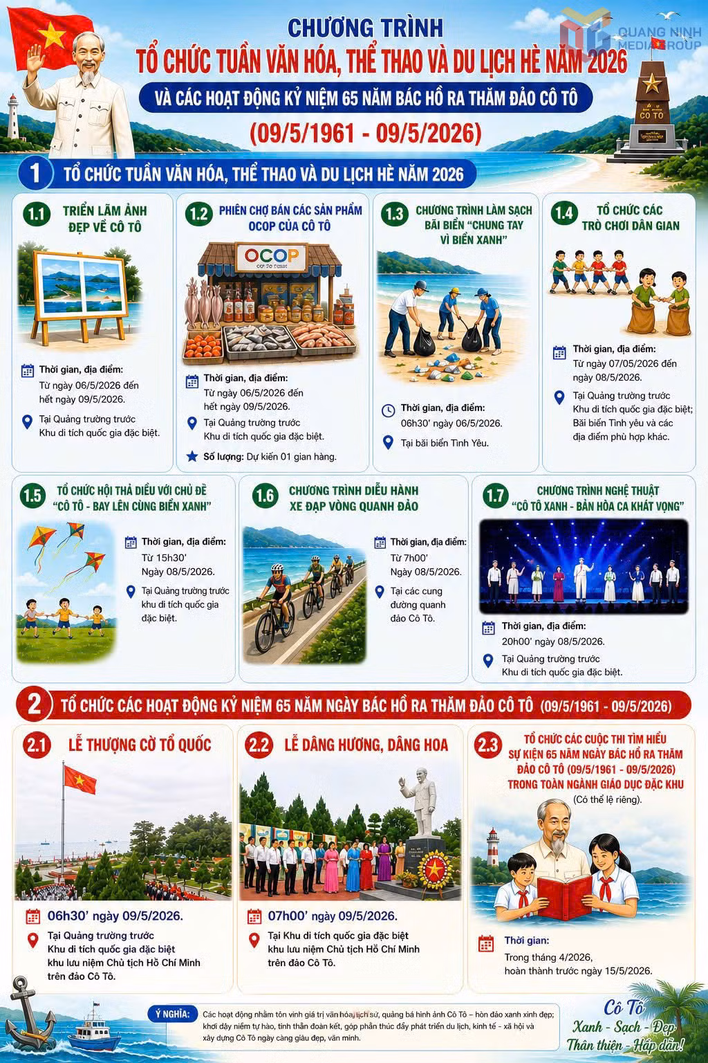 Nhiều hoạt động văn hóa, thể thao, du lịch đặc sắc sẽ được tổ chức tại đảo Ngọc Cô Tô từ ngày 6–9/5/2026.