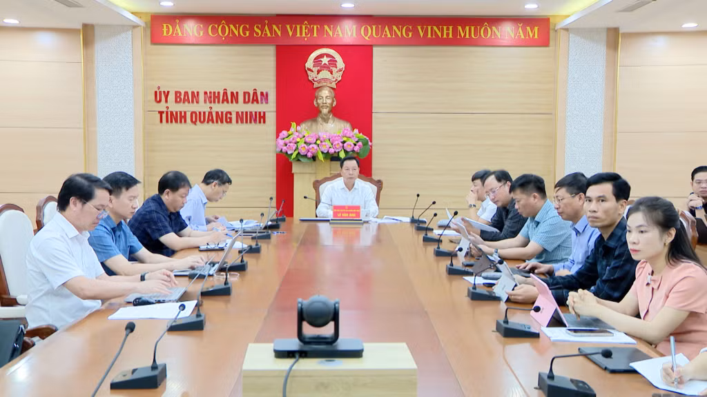 Phó Chủ tịch UBND tỉnh Lê Văn Ánh cùng lãnh đạo các sở, ngành, địa phương liên quan dự họp tại điểm cầu Quảng Ninh.