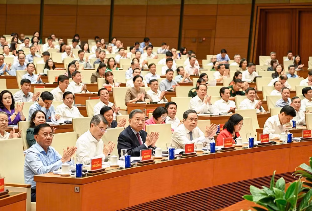 Tổng Bí thư, Chủ tịch nước Tô Lâm và các đồng chí lãnh đạo Đảng, Nhà nước và các đại biểu dự hội nghị. (Ảnh: DUY LINH)