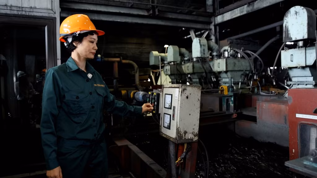 Chị Nguyễn Thúy Vân vận hành hệ thống máy móc siêu trường, siêu trọng tại Phân xưởng Tuyển than 2.