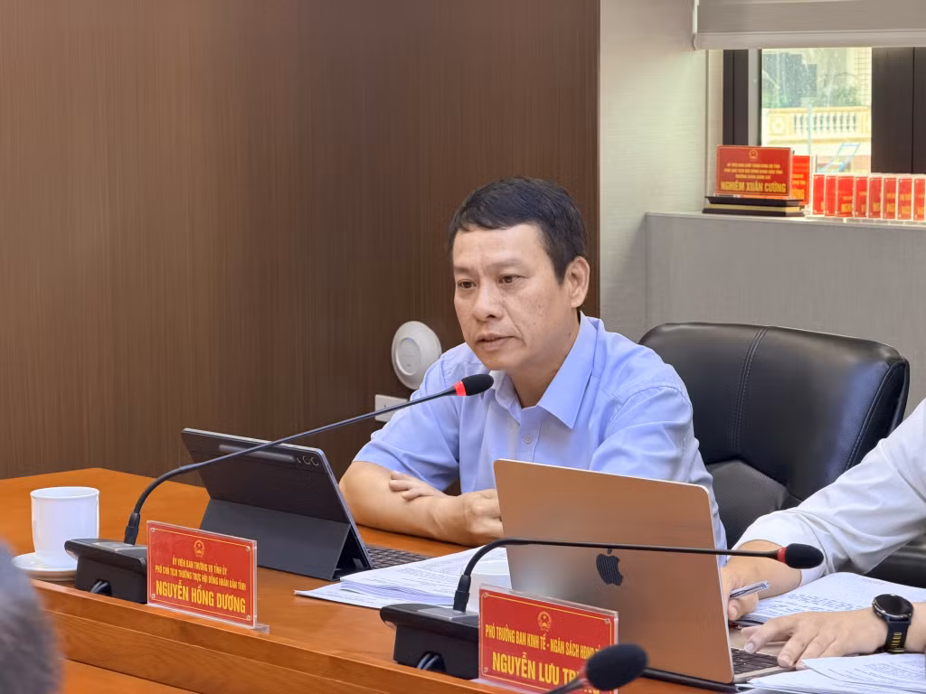 Đồng chí Nguyễn Hồng Dương, Ủy viên BTV Tỉnh ủy, Phó Chủ tịch Thường trực HĐND tỉnh, phát biểu tại cuộc họp thẩm tra.