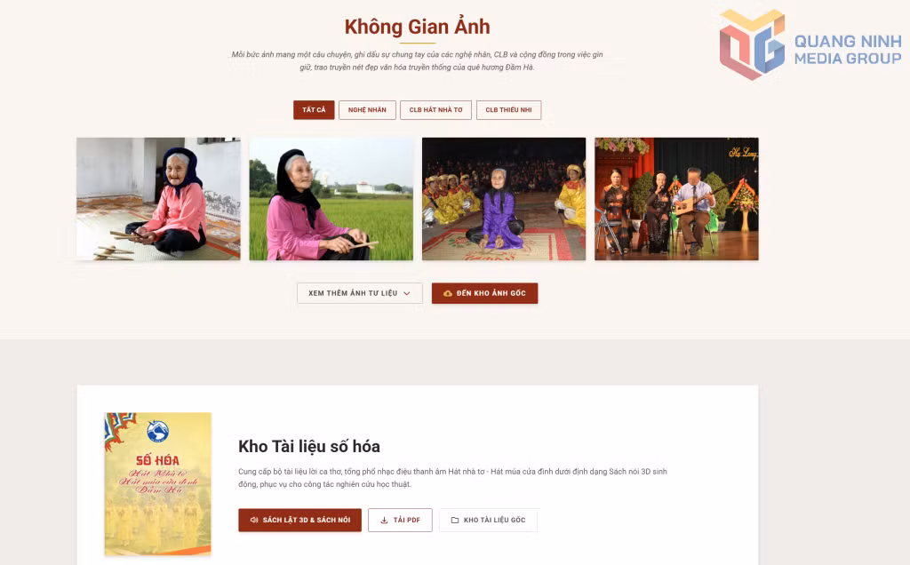 Không gian hình ảnh và tư liệu số hóa về di sản hát nhà tơ, hát - múa cửa đình.