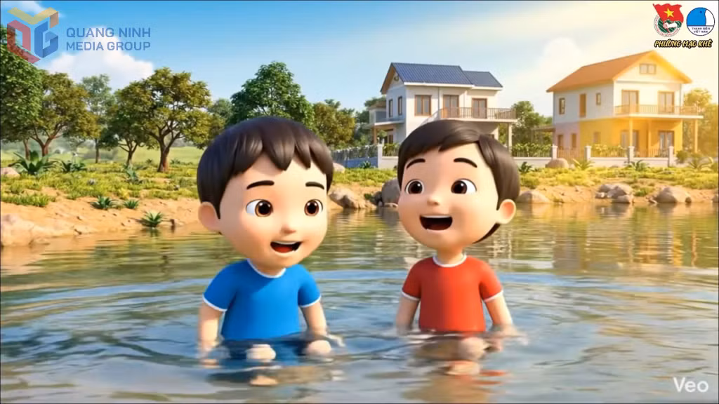 Hình ảnh được cắt từ video AI của tuổi trẻ phường Mạo Khê xây dựng về phòng chống đuối nước.