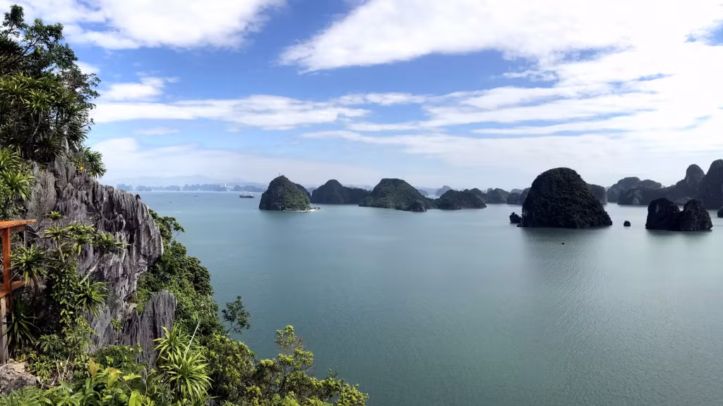Từ bãi Soi Sim có thể phóng tầm mắt ngắm vịnh Hạ Long.