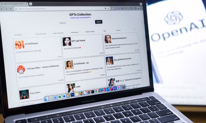 Giao diện của GPT Store khi tìm kiếm với cụm từ "girlfriend". Ảnh: Bảo Lâm