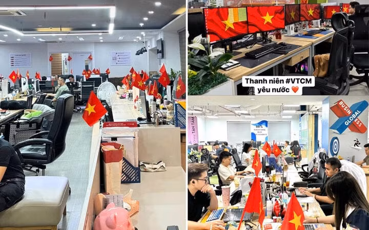 Trào lưu treo cờ tại bàn làm việc thể hiện tinh thần yêu nước. (Ảnh: Mai Liên, Phương Thảo)