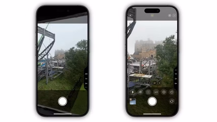 Giao diện camera khi bật Clean Preview (trái) và khi tắt. Ảnh: MacRumors.